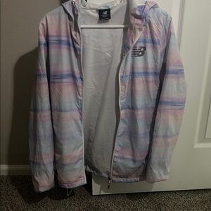 New Balance Pastel Striped Hooded Windbreaker — Pink, Blue, Lavender